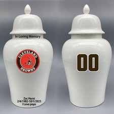 Ceramic Large Urn for Cleveland Browns Football Theme, Custom Text  Number
