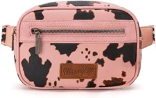 Wrangler by Montana West Waist Pack Pink Cow Print Fanny Pack Crossbody Belt Bag