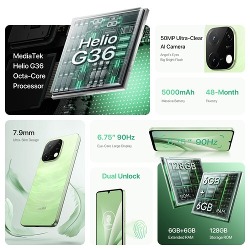 Smartphone UMIDIGI G9C 12GB 128GB 6.75'' 50MP NFC 4G Android 14 Desbloqueado Nuevo - Imagen 2 de 12