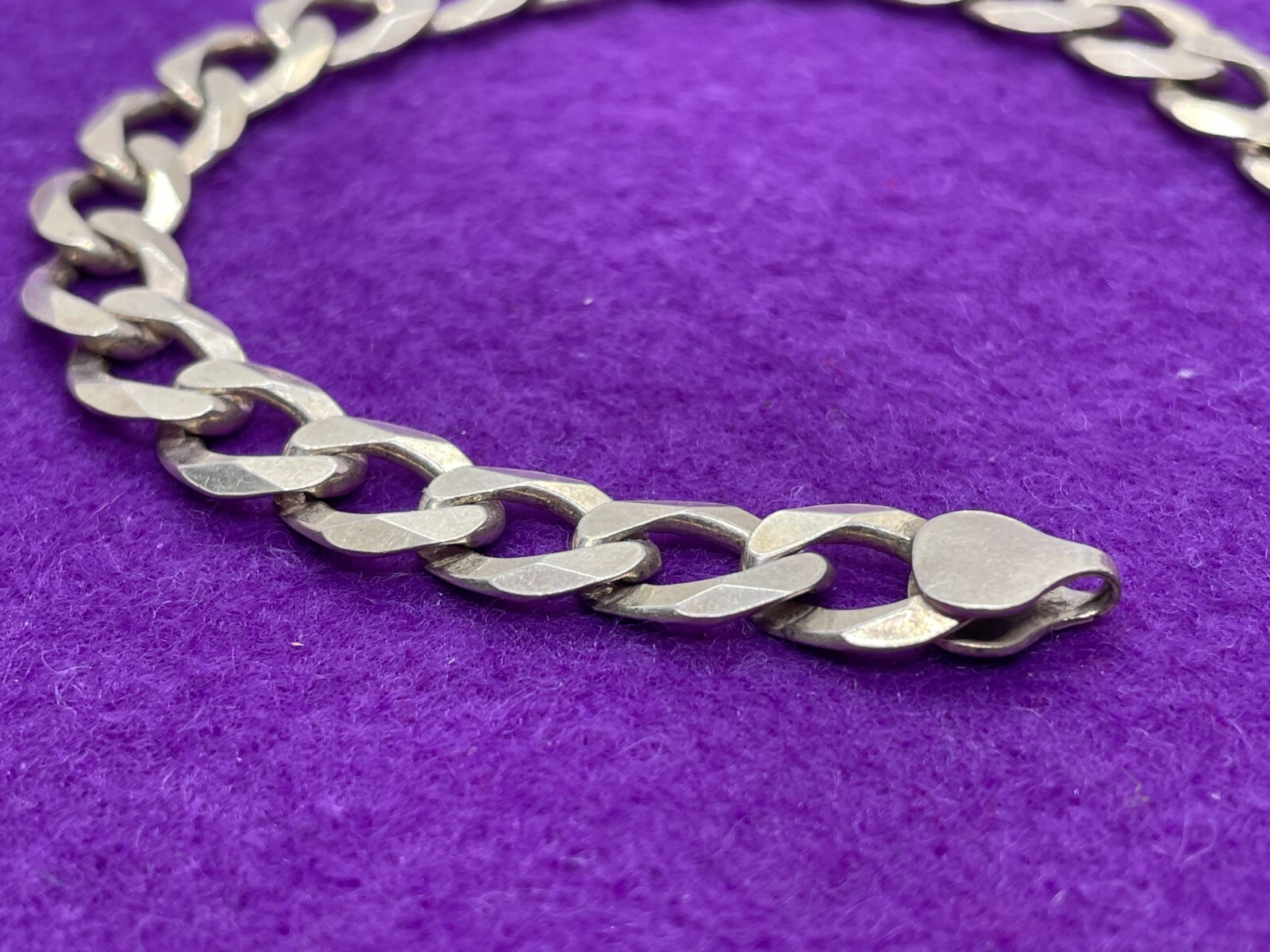 SOLID STERLING SILVER FLAT CURB LINK BRACELET 16G… - image 2