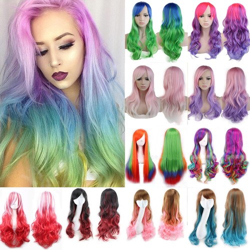 Long Wavy Mermaid Ariel Cosplay Wig Costume Party Wigs Green Pink Blue Rainbow W - Picture 3 of 36