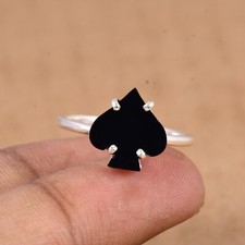 Ace Design Black onyx Ring 925 Sterling Silver Minimalist Poker Jewelry