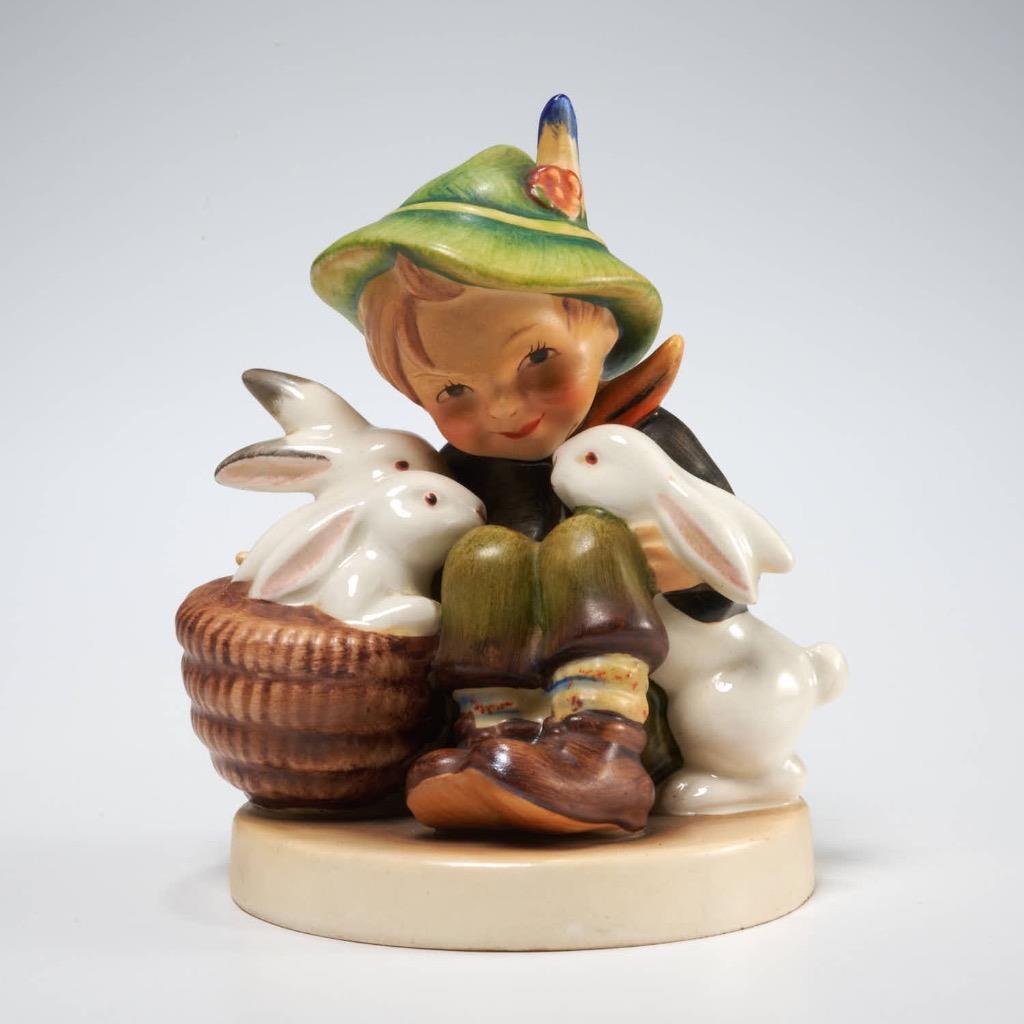 Goebel Hummel Playmates Figurine Boy w Bunnies Rabbits 58 0