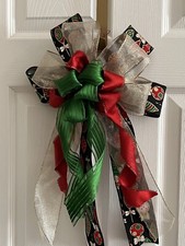10" Handmade Red  White green Christmas Wired Wreath Bow -spinners and tops