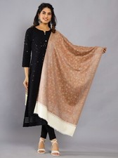 Brown Jamavar Wool Shawl. Garden of Flowers. Floral Jamawar Stole Pashmina style