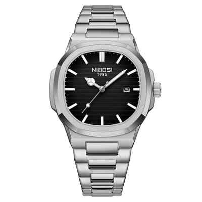NIBOSI Uhr Herren Edelstahl Eckig Quarzuhr Männlich Wasserdicht Armbanduhr
