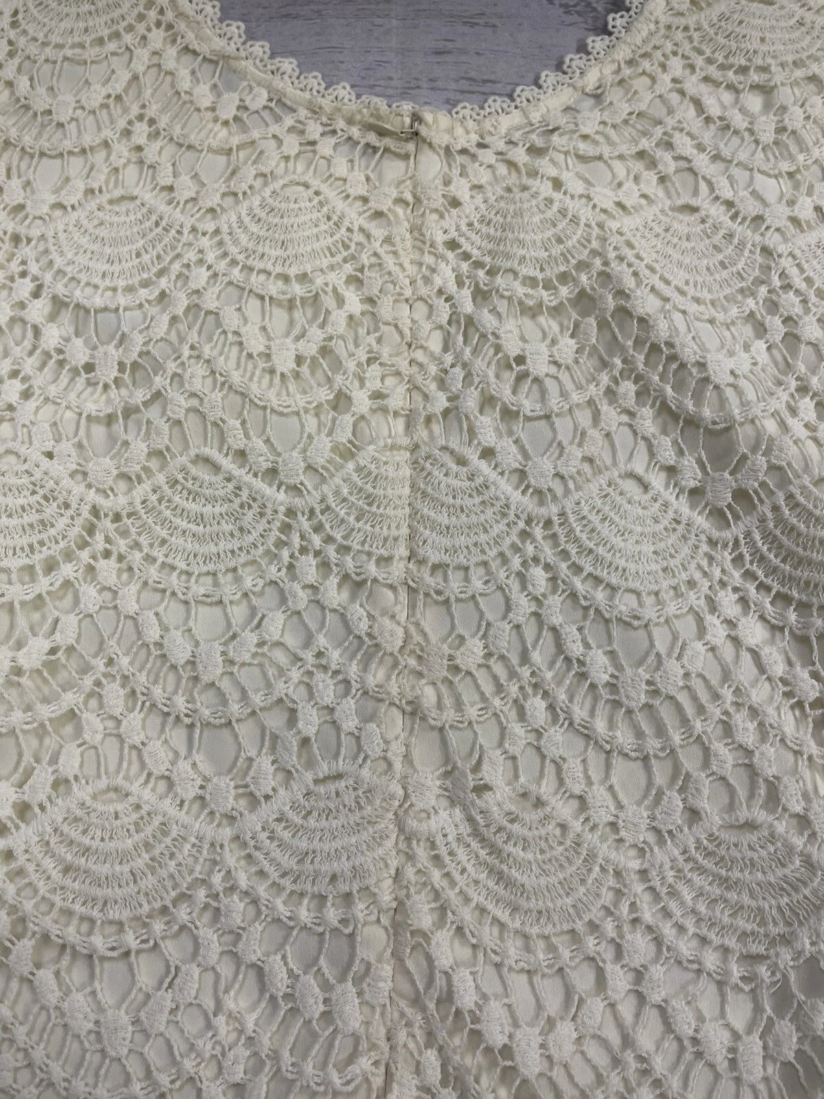 OFF WHITE Abito donna Miss Me Off bianco pizzo frange manica lunga taglia small MDD063L