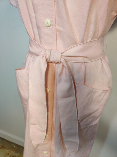 Vtg Leslie Fay Pink Midi Dress Sz 16P Short Sleeve Belted Pockets Tunic Shift - Picture 16 of 22
