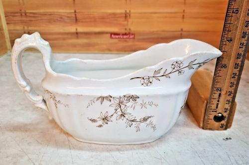 Ancien bateau à sauce en porcelaine Alfred Meakin ; motif fleurs - Photo 5/9