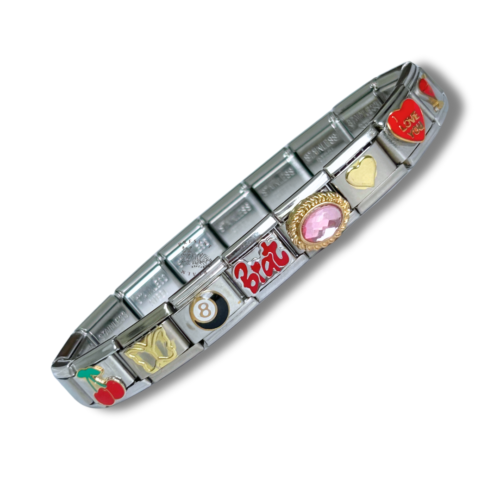 Italian Charm Bracelet READY TO WEAR Bracelet with 10 Decorated Charms + 8 Plain