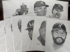 Lot Of 8 FRANK NAREAU Pencil Drawing Prints - Maris Thomas Sosa McGwire Favre ++