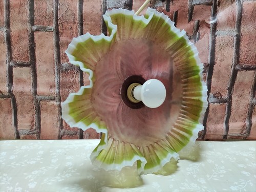 Lampadario Fiore Vetro Soffiato Originale Anni 30/40 Rosato Verde Bianco Opale - Foto 5 di 9