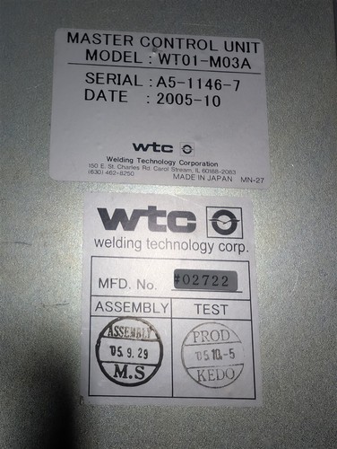 USED WTC WT01-M03A Spot Welder Master Control Unit V1.00 - Picture 3 of 3