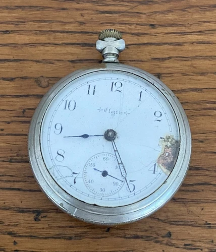 Antique 1899 ELGIN 18s Hand Wind 7 Jewels Open Face Nickel Pocket Watch Parts
