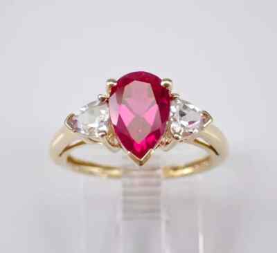 2Ct Pear Cut Lab Created Pink Ruby Women Engagement Ring 14K Yellow Gold Plated