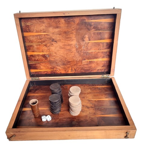 Ancien jeu de Jacquet / Backgammon en bois & Jeu de