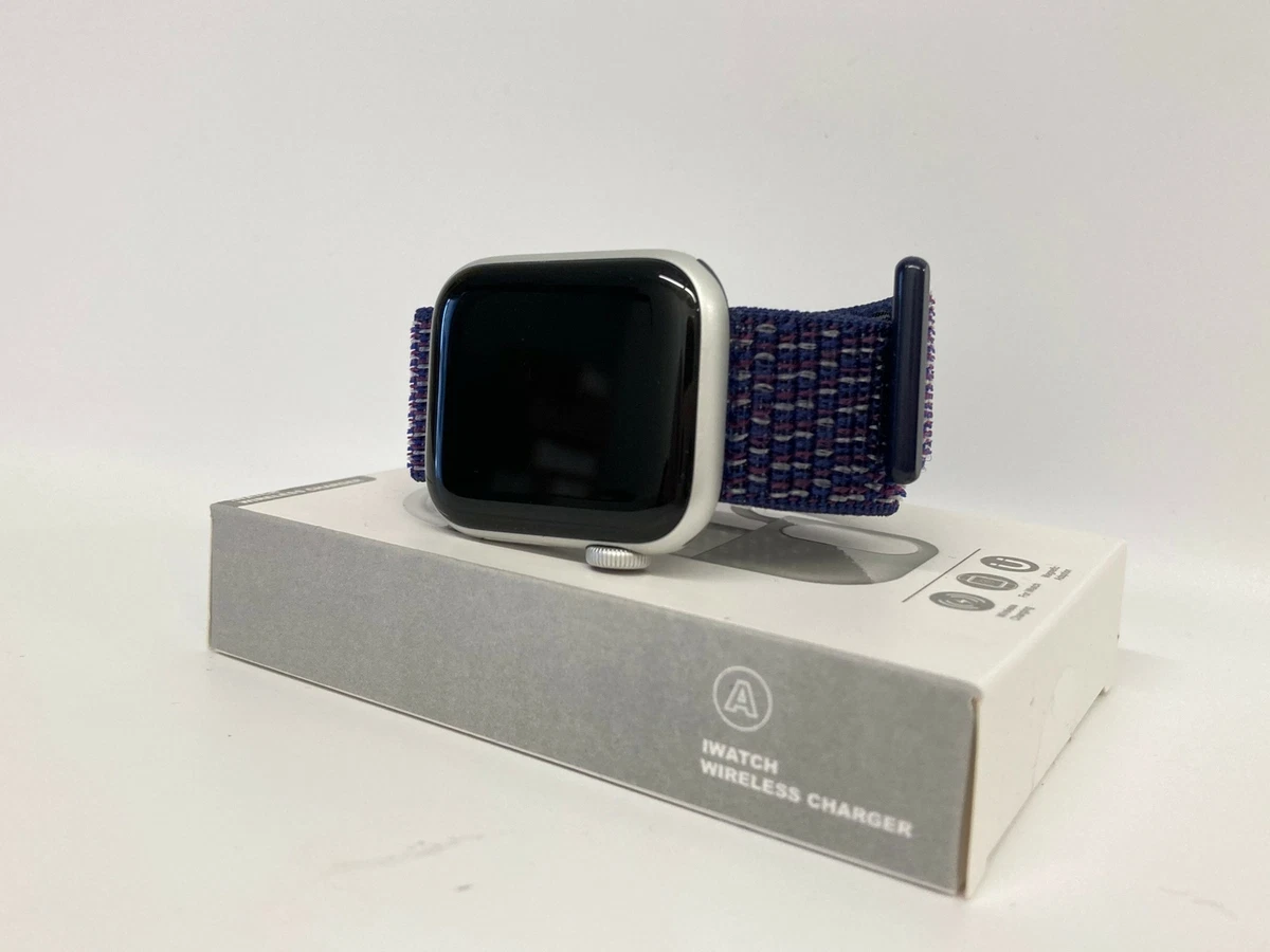 Apple Watch Series 4 40mm GPS Good Condition Silver Case Purple Nylon Band