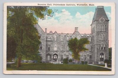 Postcard Worcester Massachusetts Polytechnic Institute Boynton Hall  c1928