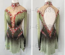 Figure Skating Dress Ice Skating Dress Competition Skating Wear green dyeing