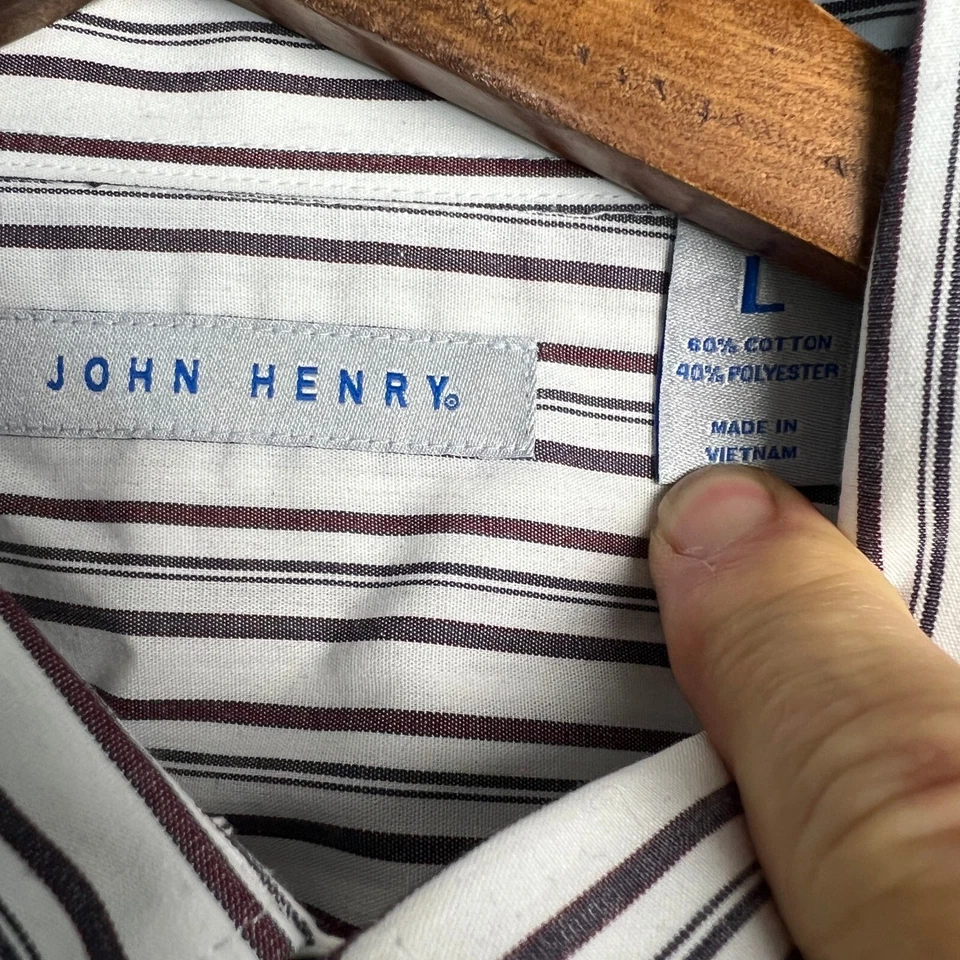 John Henry White Black Striped Dress Shirt Long Sleeve Button Up Career Casual L - Image 4 of 4