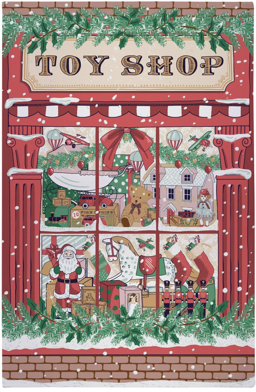 Ulster Weavers, ""Christmas Toy Shop"", Christmas tea towel.