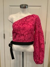 Alexis Pink Floral Lace Cropped One Shoulder Sleeve Top, Size Small