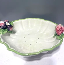 Vintage 10” Ceramic Colander The Mane Lion~Italy Made~ Black & Strawberry Motif 