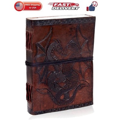 DOUBLE DRAGON Blank Page BOOK Handcrafted Leather Writing Unlined 5 x 7 JOURN...