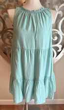 Loft Tiered Dress XS Extra Small Lined Swing Ruffle Midi Aqua Sleeveless NWT NEW