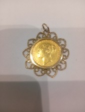 1884 Gold Full Sovereign Coin, Victoria In Pendant Mount