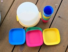 Vtg Tupperware Toys Mini Cake Carrier 4 Plates 4 Glasses Incomplete Set 