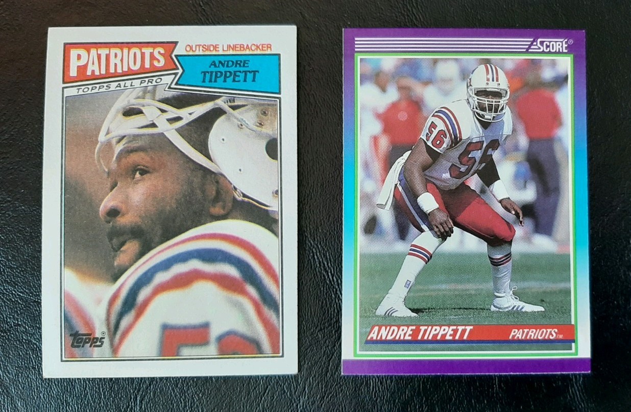 1987 Topps Andre Tippett #107 & 1990 Score #458 2 Card Lot HOF Patriots