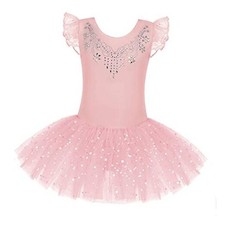 Kid Girls Ruffle Sleeve Ballet Skirted Leotard Shiny 6-7 Years Ballet Pink