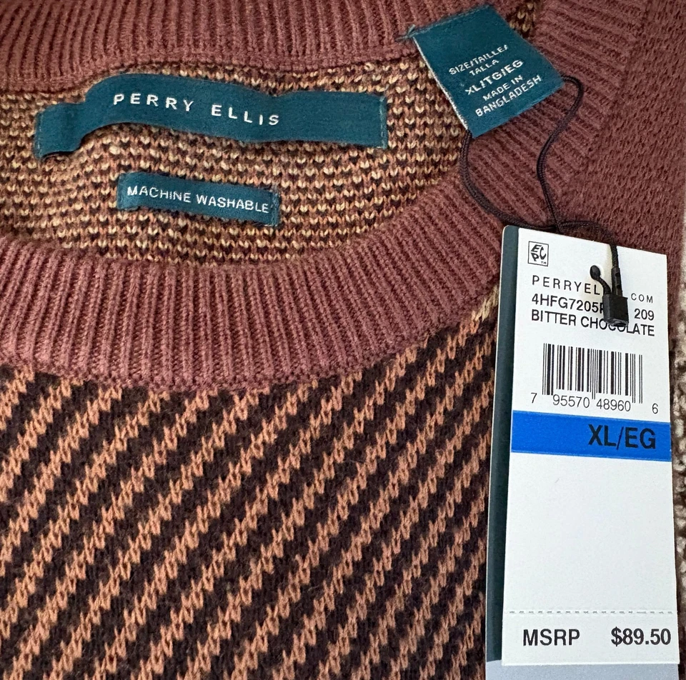 Mens Perry Ellis XL Sweater Fall Brown - Brand New - Image 2 of 4