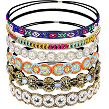 6-Piece Vintage Rhinestone Beaded Headbands for Girls - Multicolor