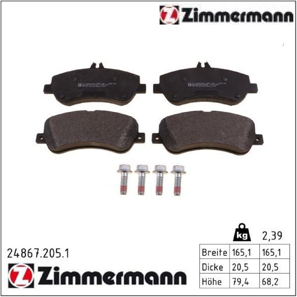 Zimmermann 24867.205.1 Bremsbelagsatz FüR Scheibenbremse Bremsbelagsatz-image
