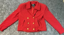 Vintage Lauren Ralph Lauren Womens 12 Red Blazer Wool Blend Gold Buttons Crop