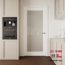 36''x80'' Frosted Glass Interior Door Slab 80 x 36 Primed White Ready to Use