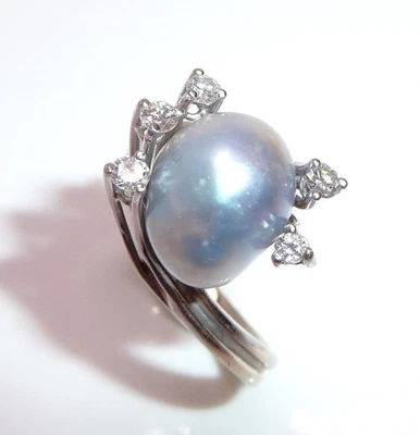 Ring 585 Gold Tahiti-Perle silbergrau 11 mm 0.20 ct Brillanten 6g Unikat Gr. 54 - Bild 1 von 4