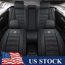 Black Pu Leather 5-sits Car Seat Covers Front Rear Cushions Protector Red Line
