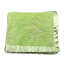 Gerber Baby Blanket Green "Huggable" Monkey Satin Trim 30" x 40" Retired