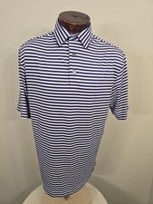 Footjoy Mens Medium Blue White Striped Short Sleeve Golf Polo Shirt