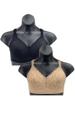 Rhonda Shear 2pk Lace Molded Cup Bra w/ Back Closure Beige/Black