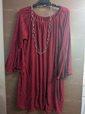 SIZE 2X L & B Red Lace Knee Length Lined Wing Sleeve Dress INVPV5151
