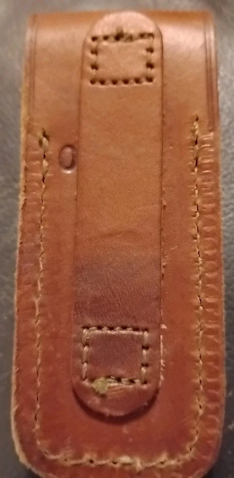 Funda de cinturón de cuchillo Schrade vintage soporte de cuero marrón para cuchillo plegable 4,25" Foto 3 de 4