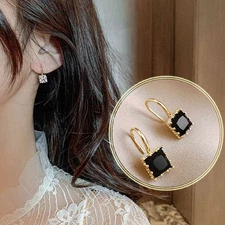Irregular Polyhedron Pendant Fashion Simple Black Simple Black Small Earrings