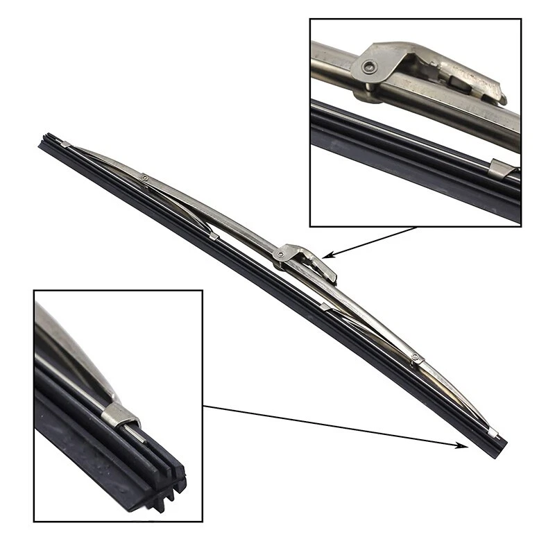 12" Polished Stainless Steel Front Windshield Wiper Blades 1 Pair - Image 2 of 4