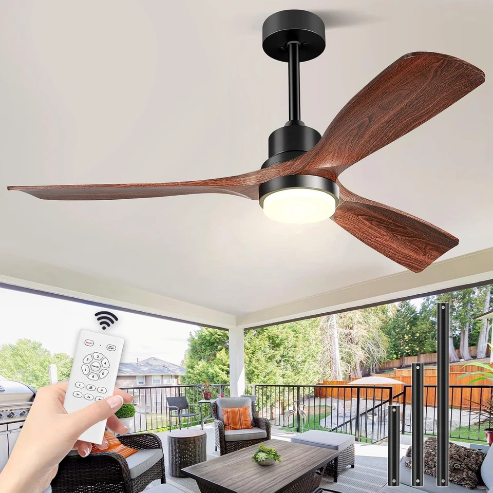 60 Inch Walnut Wood Ceiling Fan with Remote – Elegant Indoor & Outdoor Lighting - Image 3 of 4
