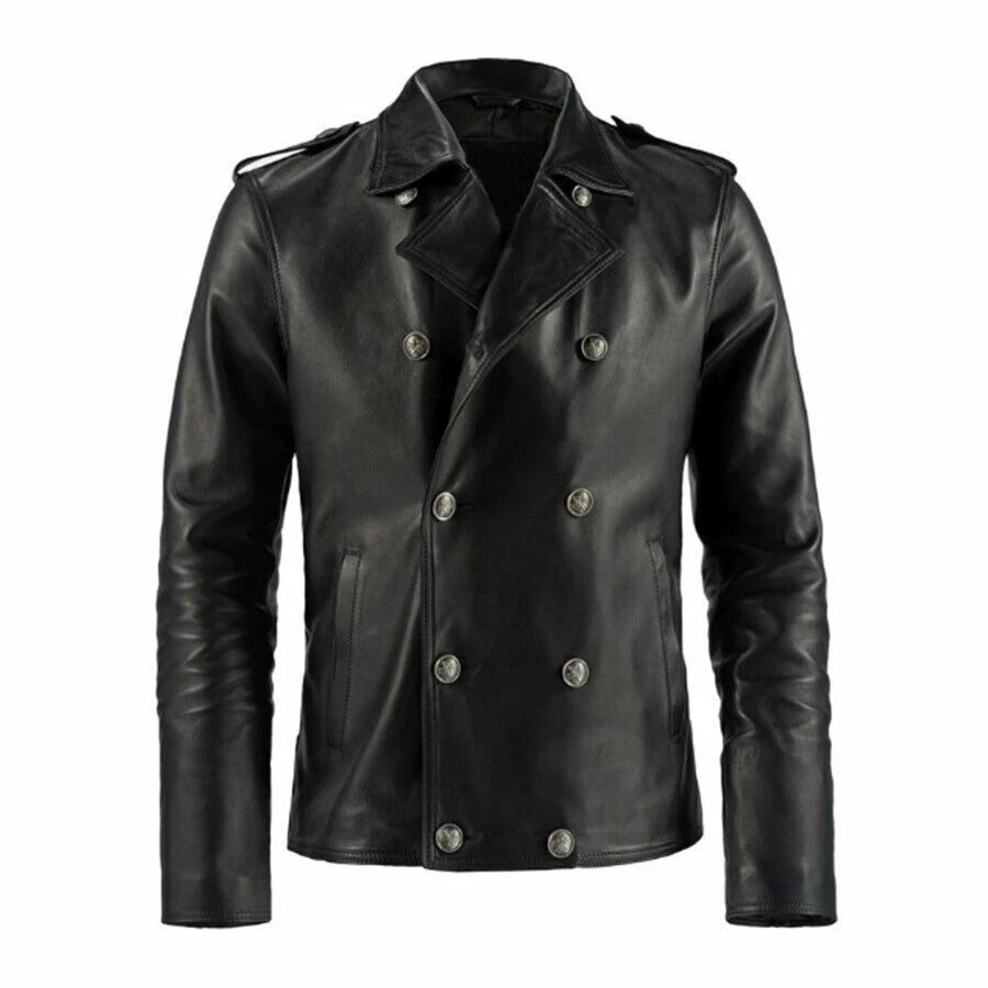 VETEMENTS Giubbotto Uomo Pelle di Agnello Nero Puro Doppiopetto Racer Moto Coat