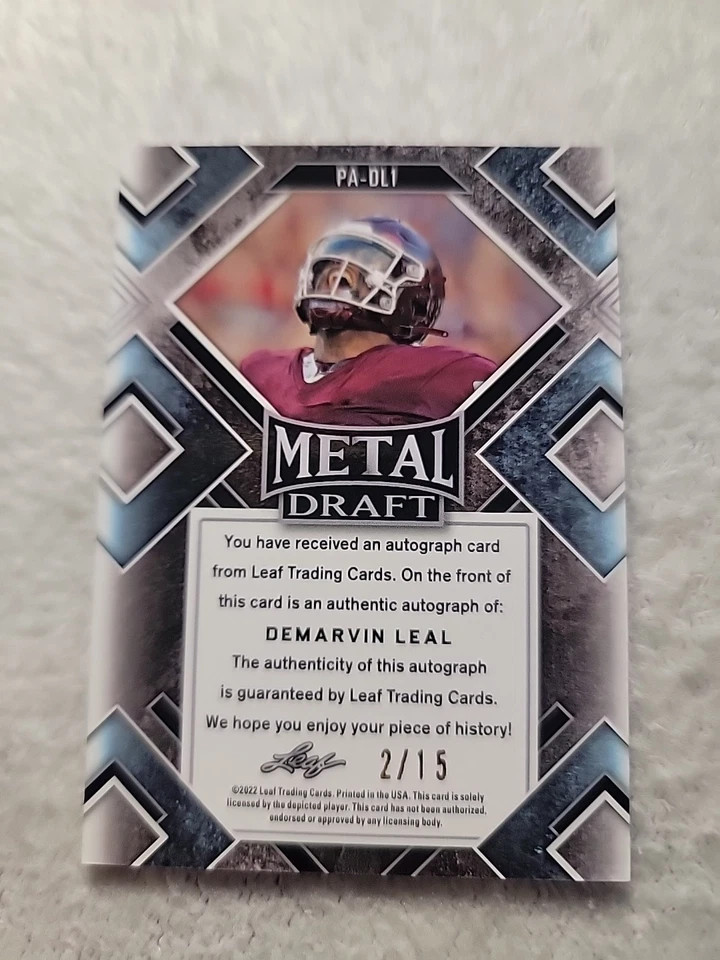 Demarvin Leal 2022 Leaf Metal Draft Pink Wave Portrait Auto 2/15 Texas A&M  - Image 2 of 2